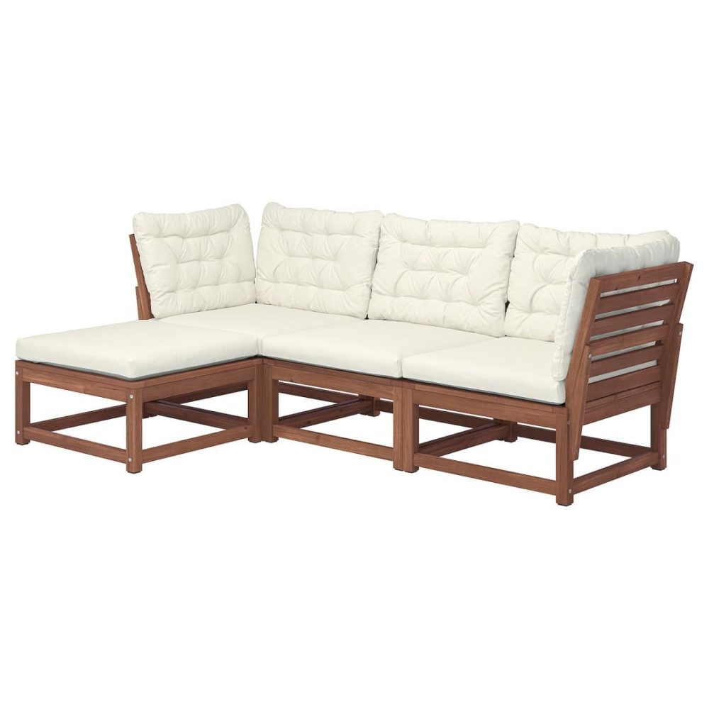 3-Seat Modular Sofa, Outdoor, With Footstool Light Brown Stained/Kuddarna Beig Outdoor