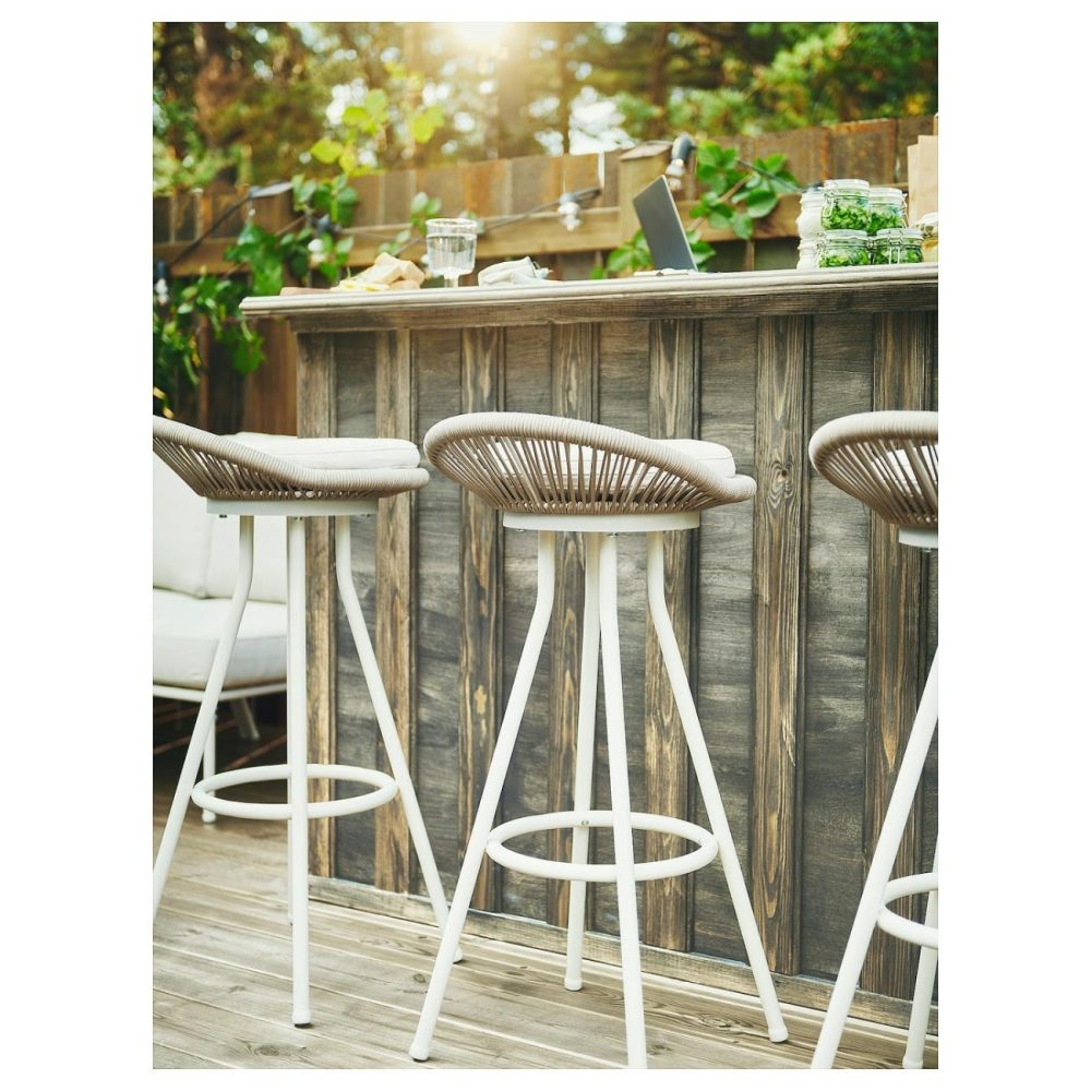 Bar Stool, Outdoor, Swivel White/Beig Outdoor