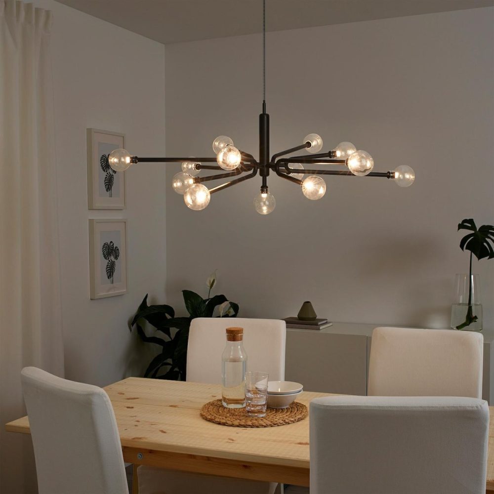 Chandelier W Light Bulbs, 13-Arm, Blac Ceiling Lights