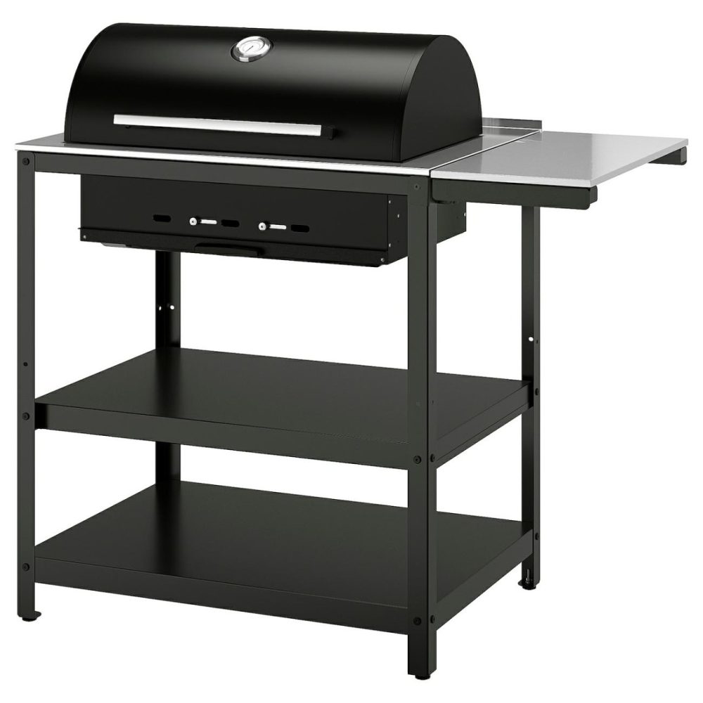 Charcoal Grill W Side Table, Stainless Steel/Outdoor Outdoor