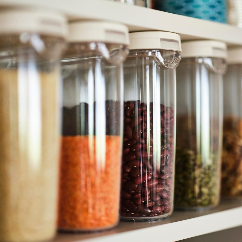 Dry Food Jar With Lid, Clear/White Outdoor