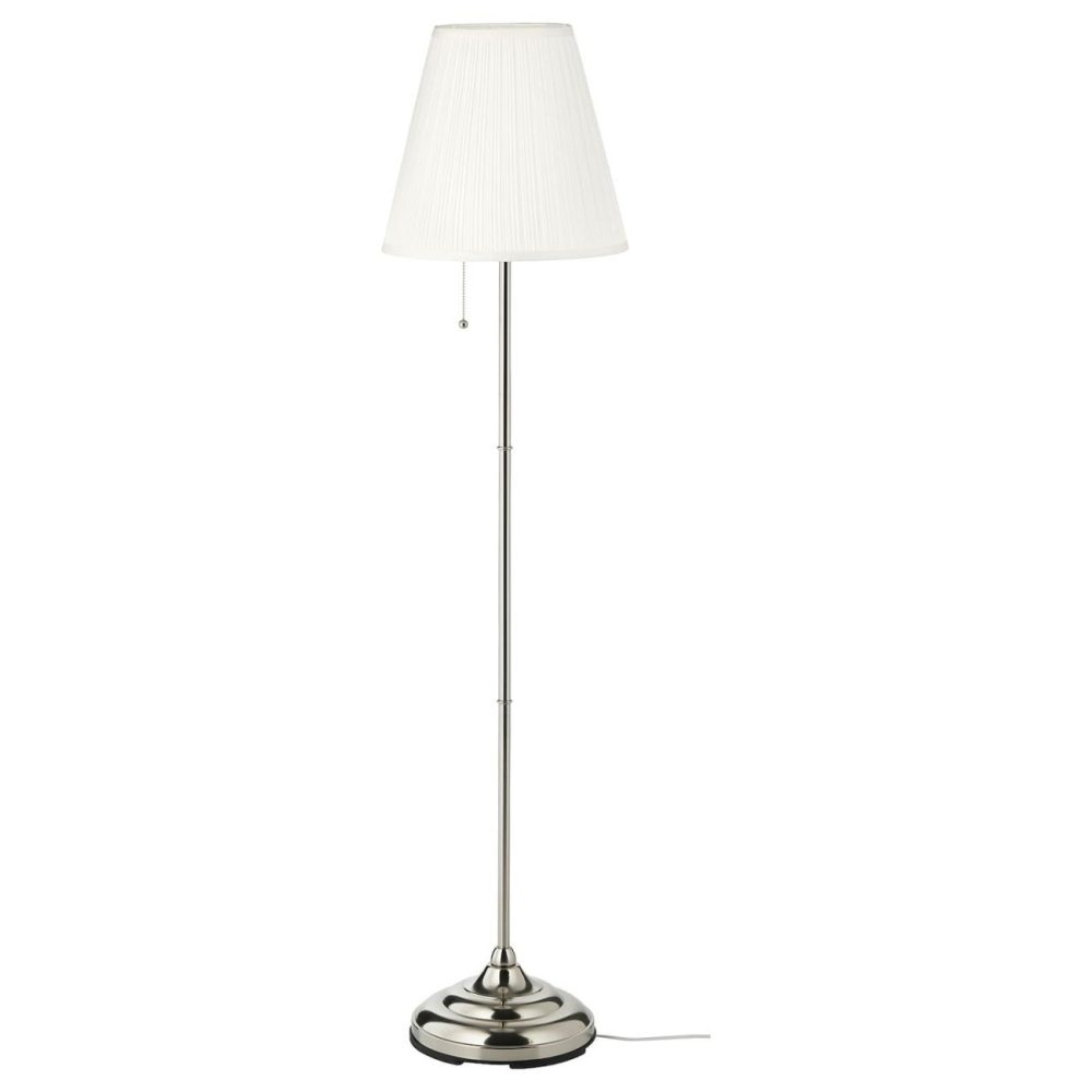 Floor Lamp With Led Bulb, Nickel Plated/Whit Floor Lamps Nickel Plated/White