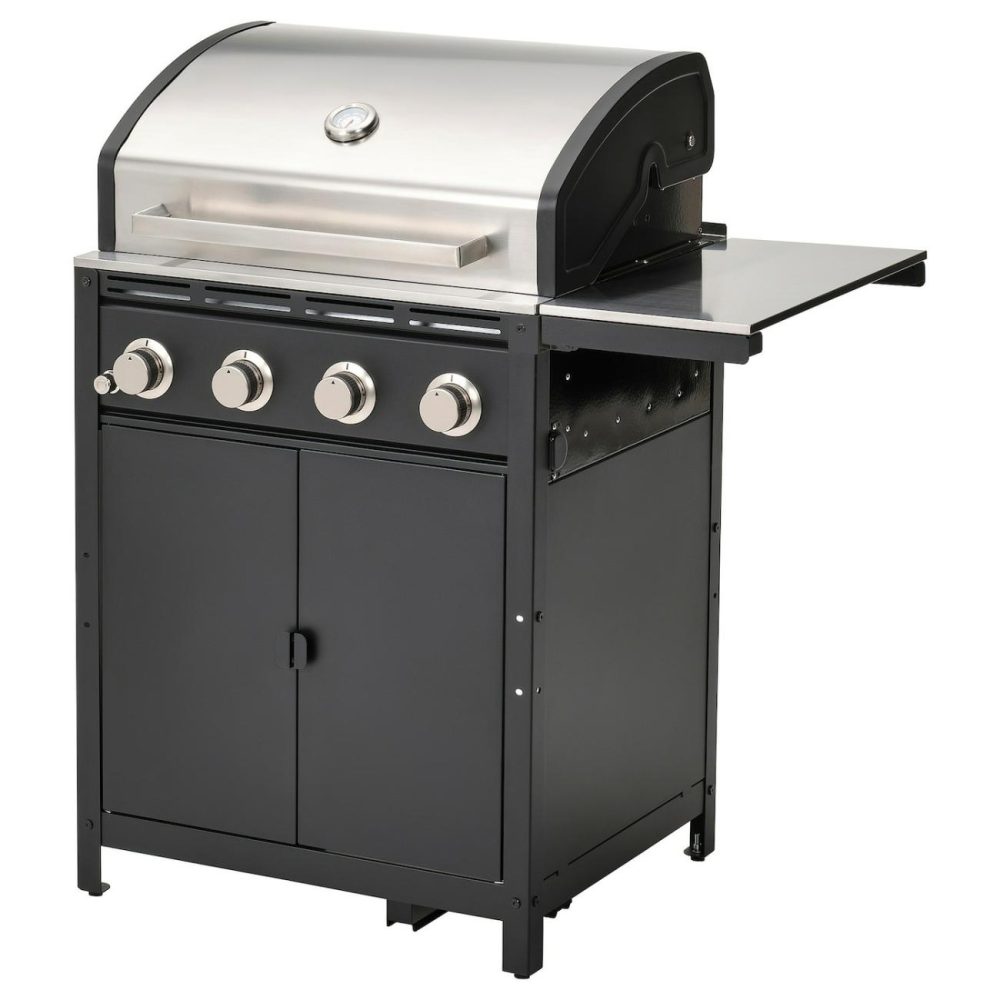 Gas Grill With Side Table, Stainless Steel/Outdoor Outdoor