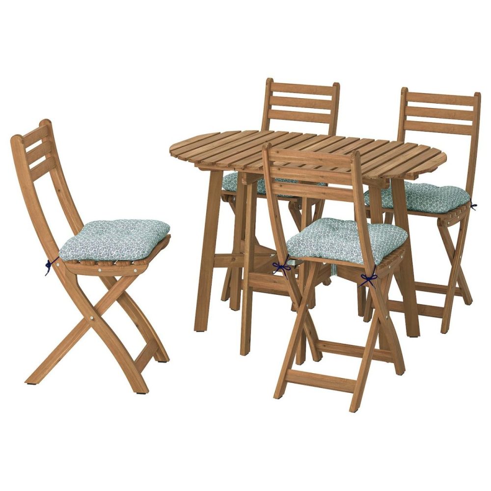 Gateleg Table+4 Chairs, Outdoor, Foldable Dark Brown/Klösan Blu Outdoor Askholmen Foldable Dark Brown/Klösan Blue