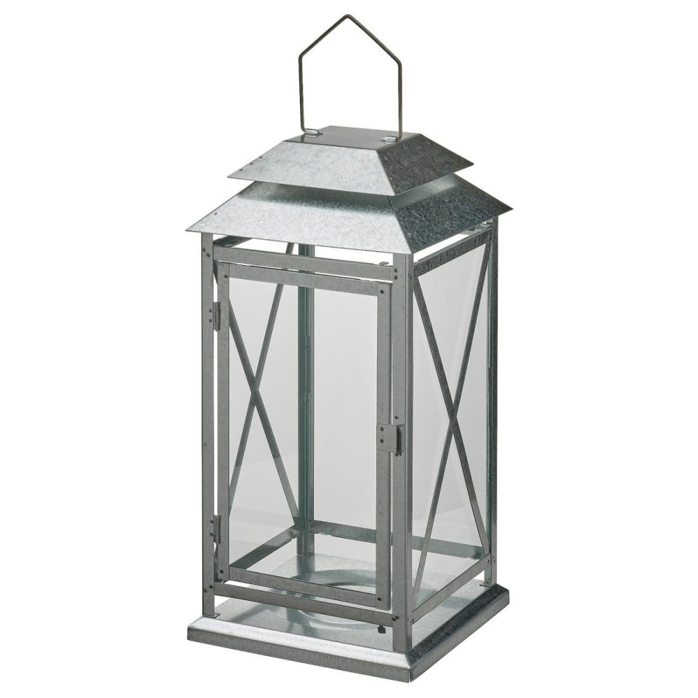 Lantern For Candle, Indoor/Outdoor, Galvanized Outdoor