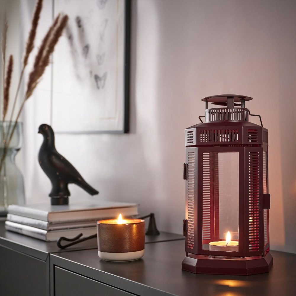 Lantern For Pillar Candle, In/Out, Brown-Red Outdoor