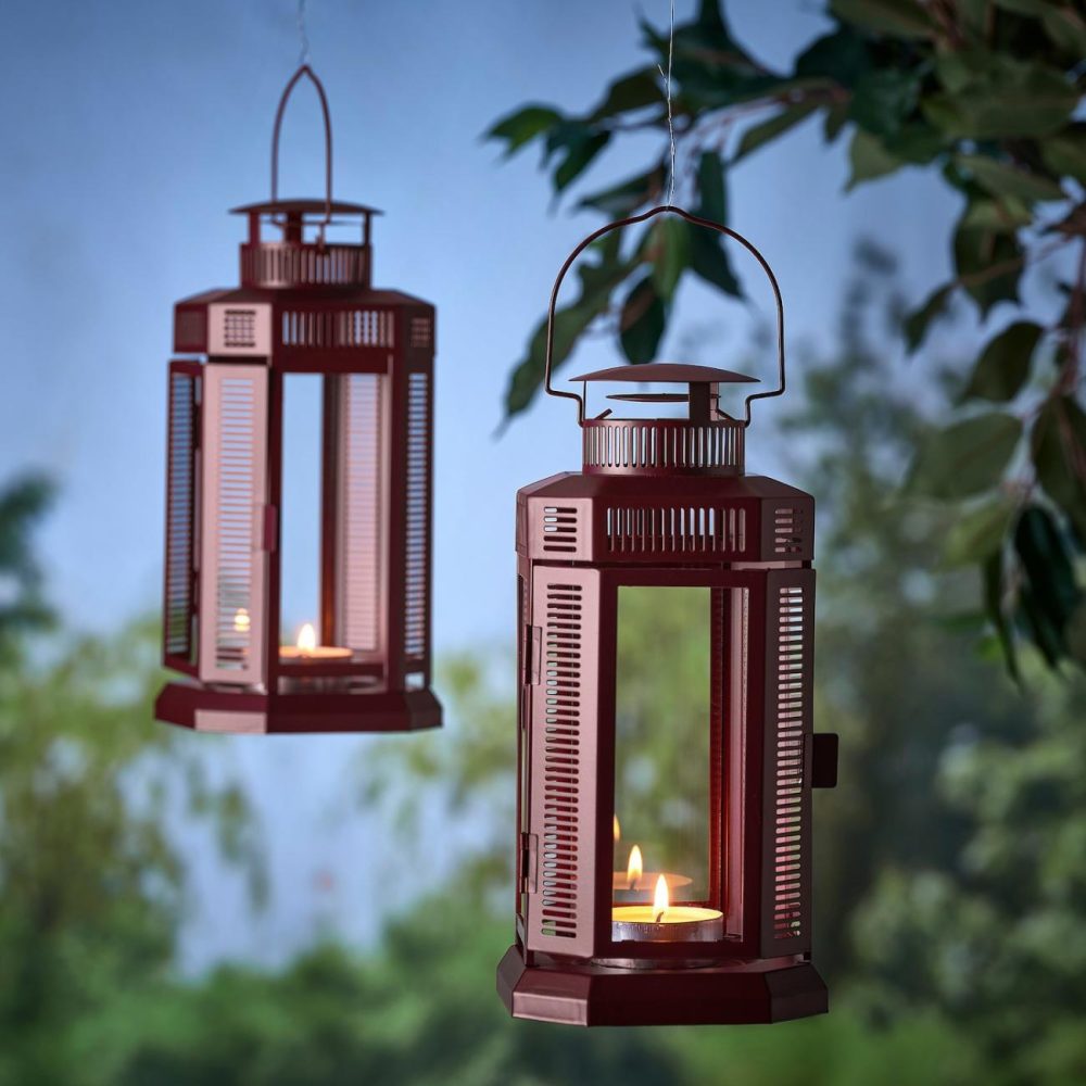 Lantern For Pillar Candle, In/Out, Brown-Red Outdoor