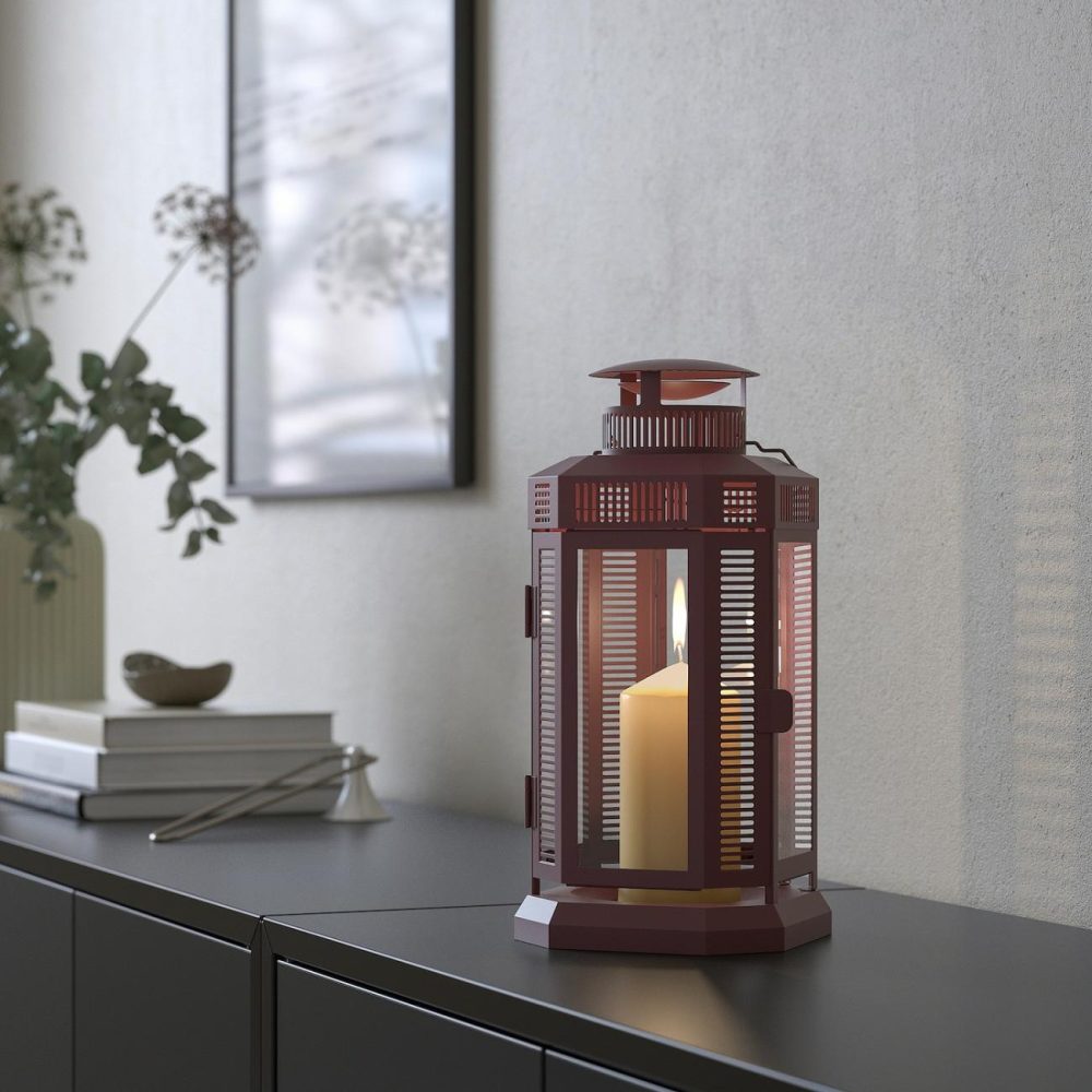 Lantern For Pillar Candle, In/Out, Brown-Red Outdoor