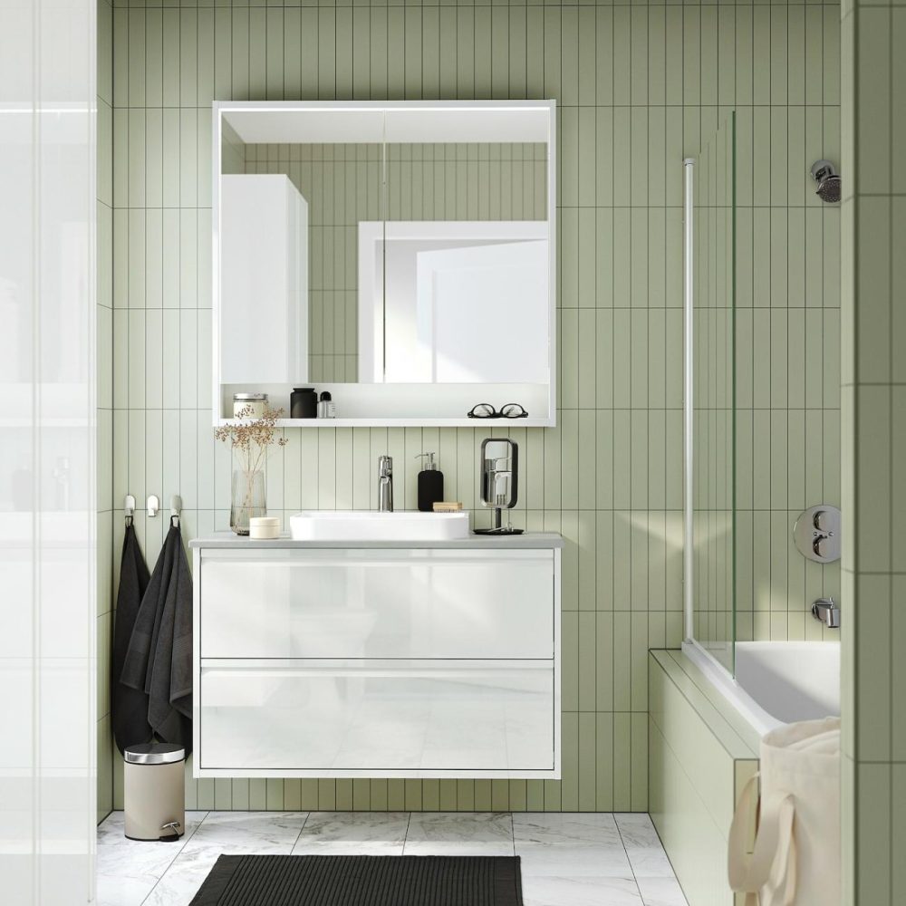 Mirror Cabinet W Built-In Lighting, White Bathroom Lighting White