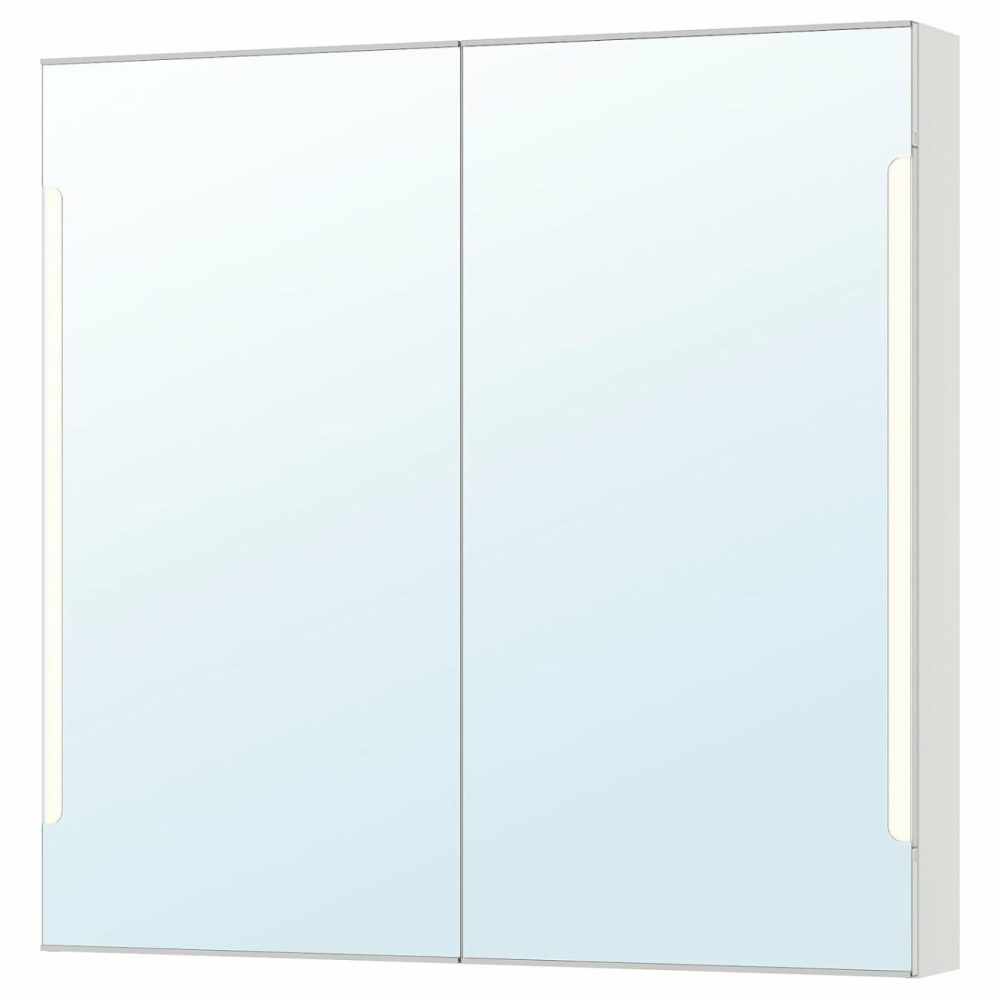 Mirror Cabinet W/2 Doors & Light, White Bathroom Lighting