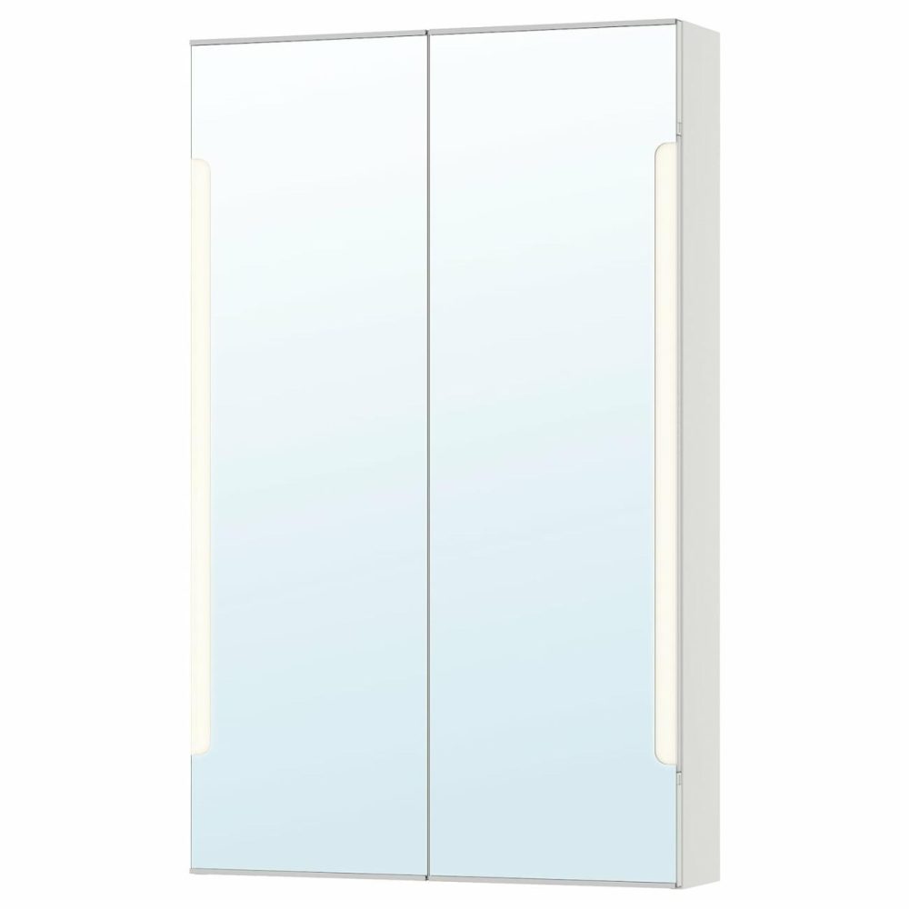 Mirror Cabinet W/2 Doors & Light, White Bathroom Lighting