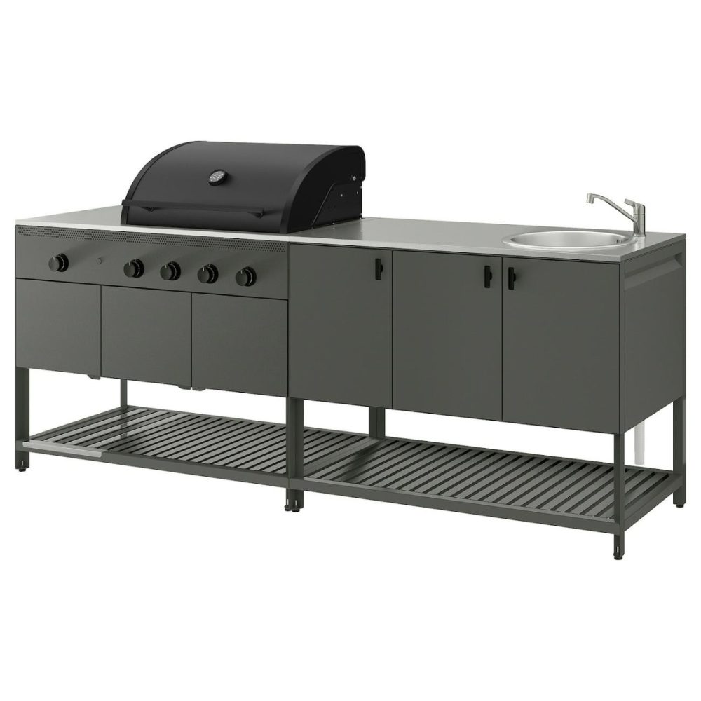 Outdoor Kitchen W Gas Bbq+Sink Unit, Dark Gray Outdoor