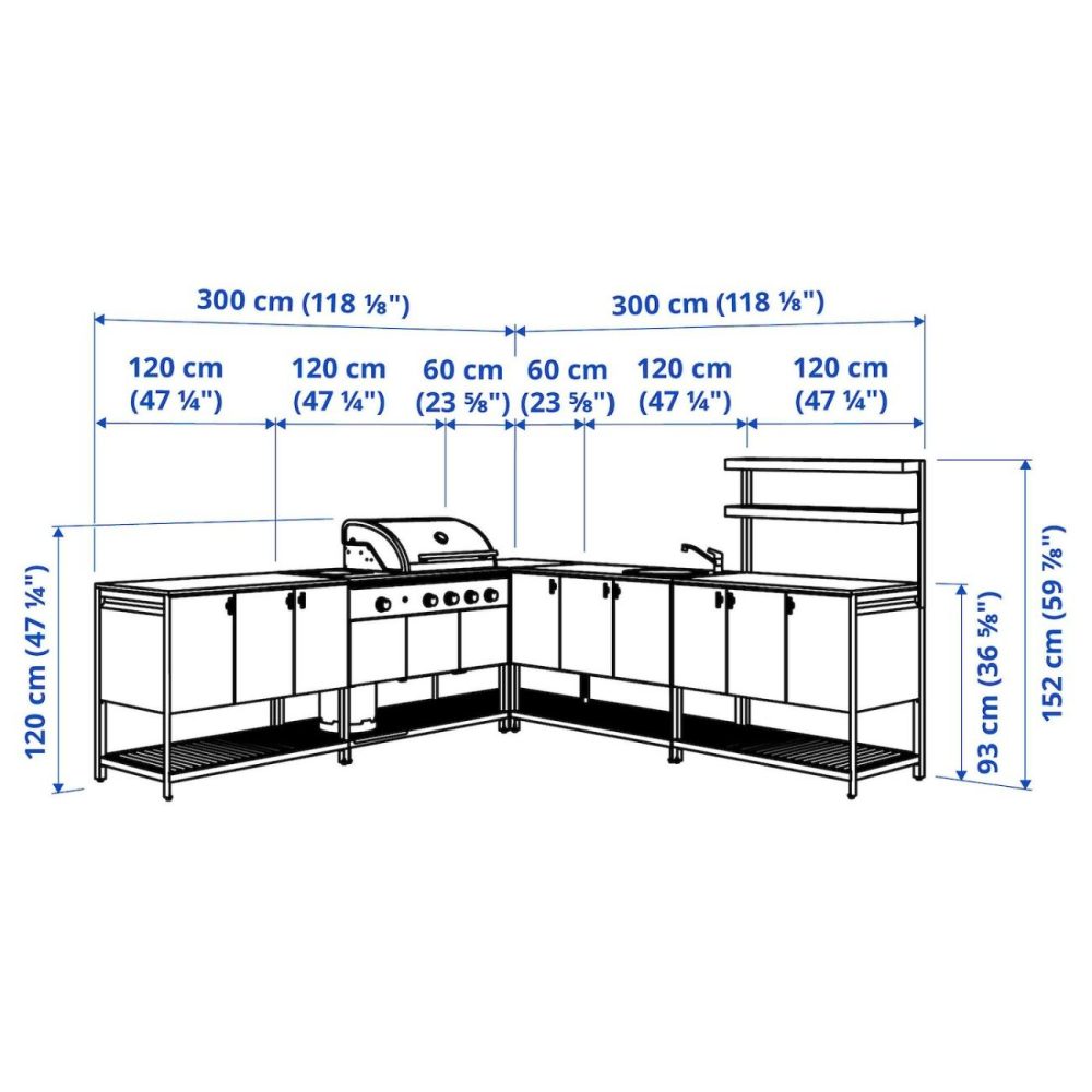 Outdoor Kitchen W Gas Bbq+Sink Unit, Dark Gray Outdoor