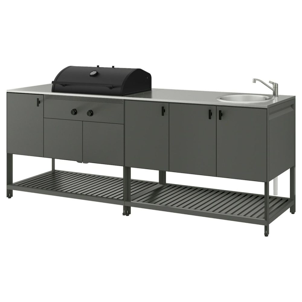 Outdoor Ktchn W Chrcl Bbq+Sink Unit, Dark Gray Outdoor