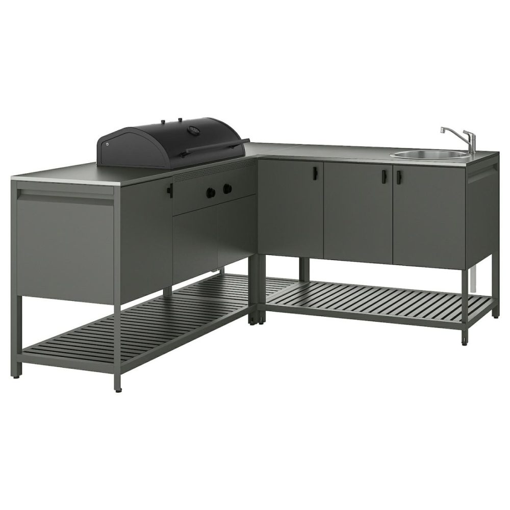 Outdoor Ktchn W Chrcl Bbq+Sink Unit, Dark Gray Outdoor