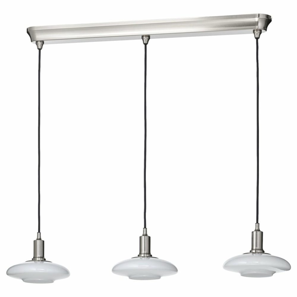 Pendant Lamp With 3 Lamps, Nickel Plated/Opal Glass Ceiling Lights