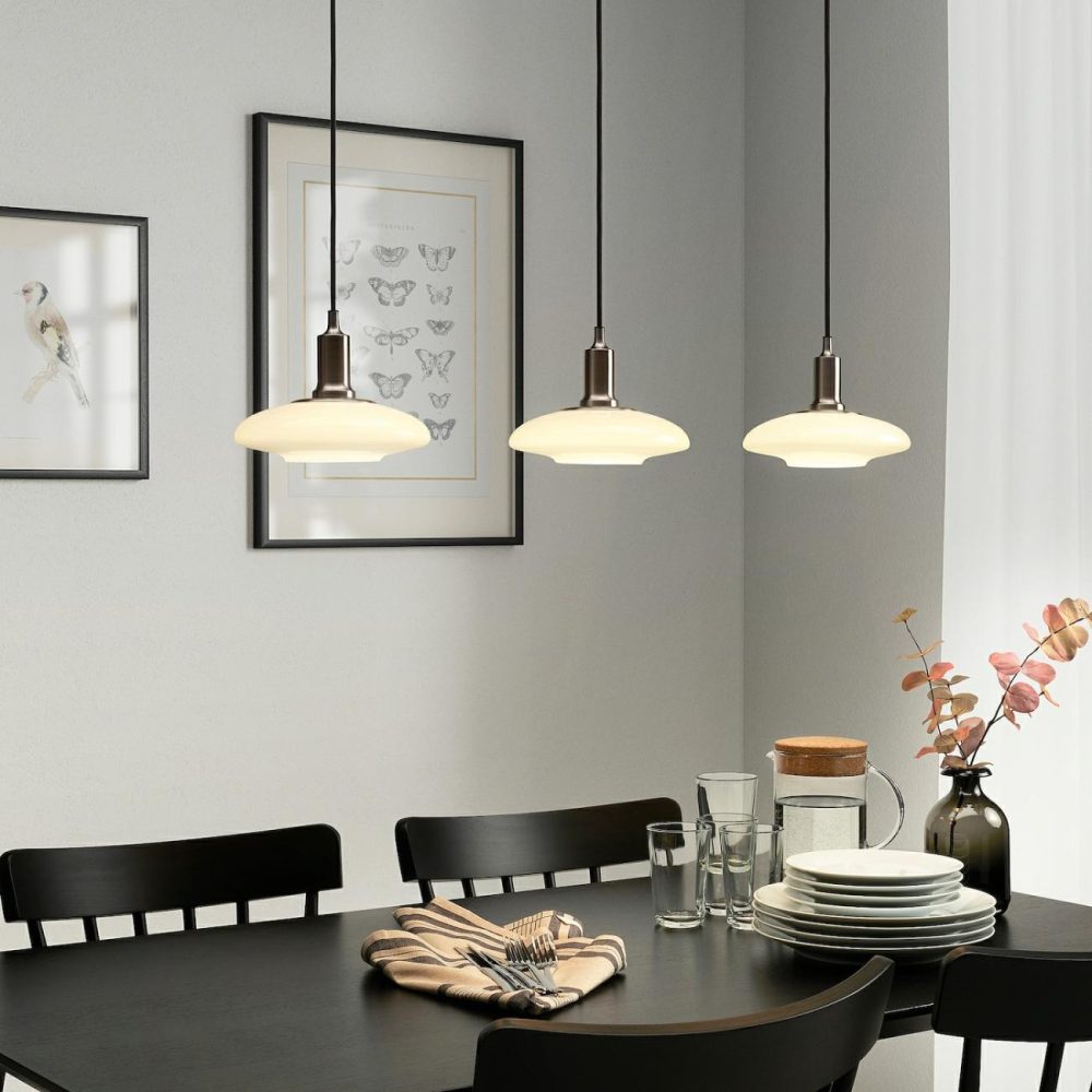 Pendant Lamp With 3 Lamps, Nickel Plated/Opal Glass Ceiling Lights