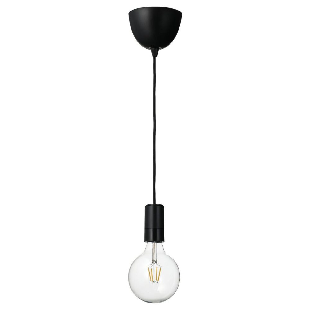 Pendant Lamp With Led Bulb, Black/Clear Glas Ceiling Lights Black/Clear Glass