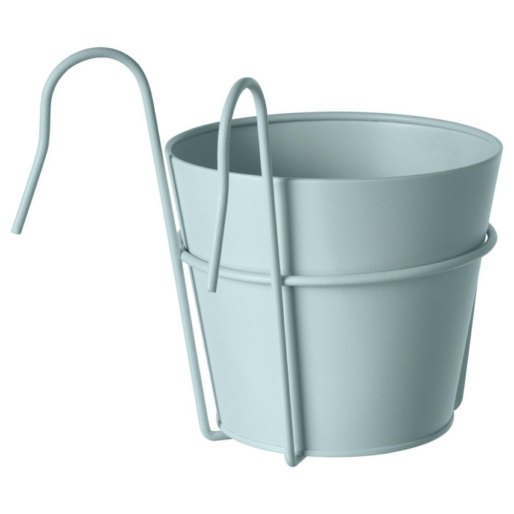 Plant Pot With Holder, Indoor/Outdoor Light Gray-Blue Outdoor