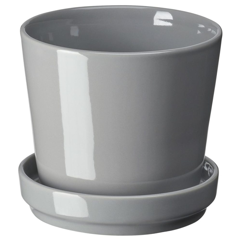 Plant Pot With Saucer, Indoor/Outdoor Gray Outdoor Indoor/Outdoor/Gray