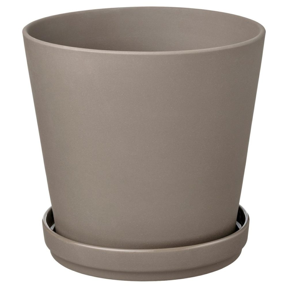 Plant Pot With Saucer, Indoor/Outdoor Gray-Brown Outdoor Indoor/Outdoor Gray-Brown