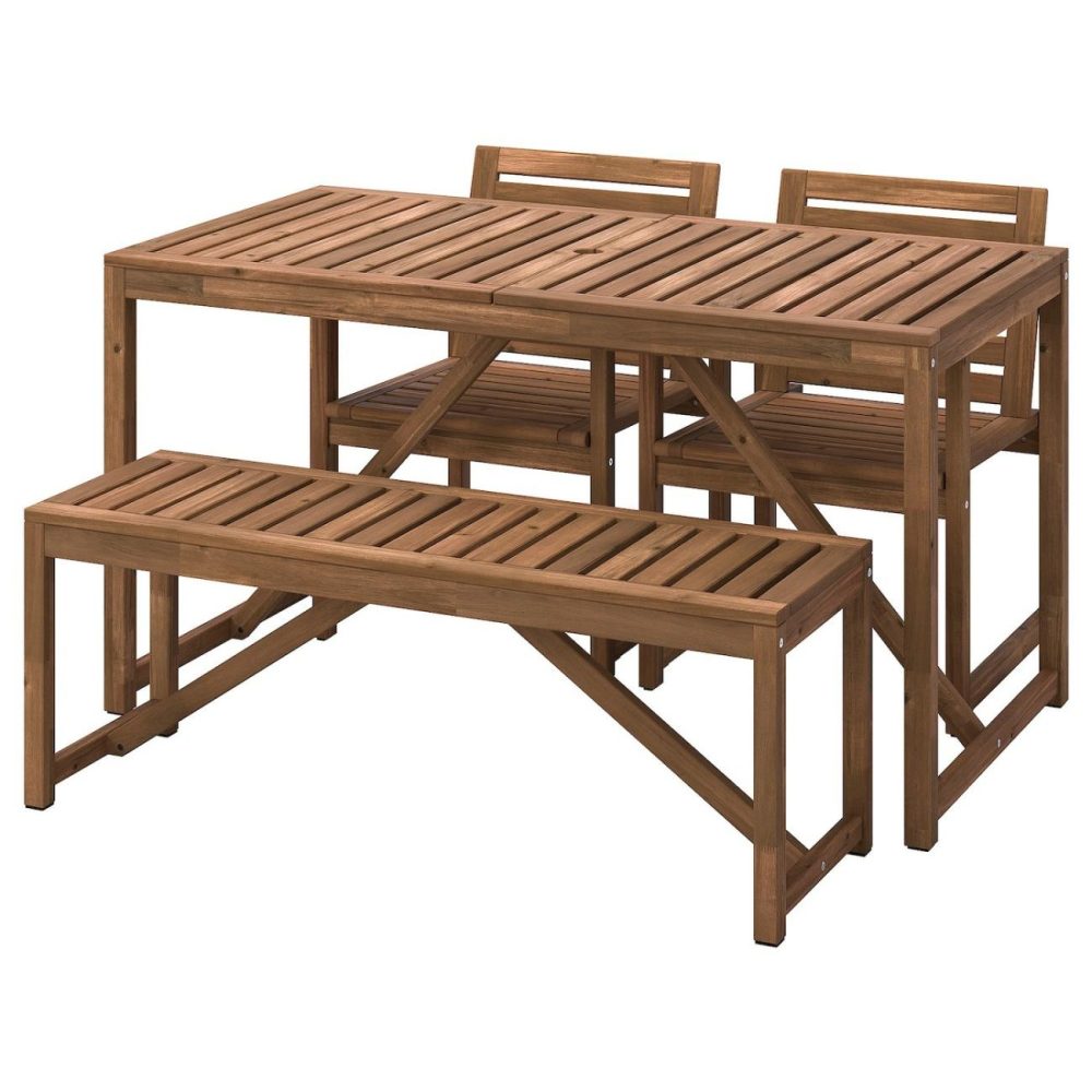 Table, 2 Chairs And Bench, Outdoor, Light Brown Stained Outdoor Nämmarö Light Brown Stained