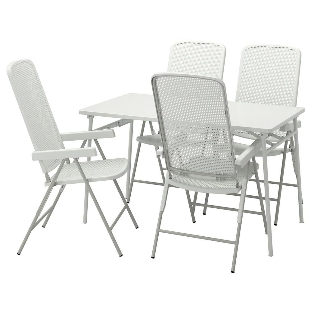 Table + 4 Reclining Chairs, Outdoor, White/White/Gray Outdoor