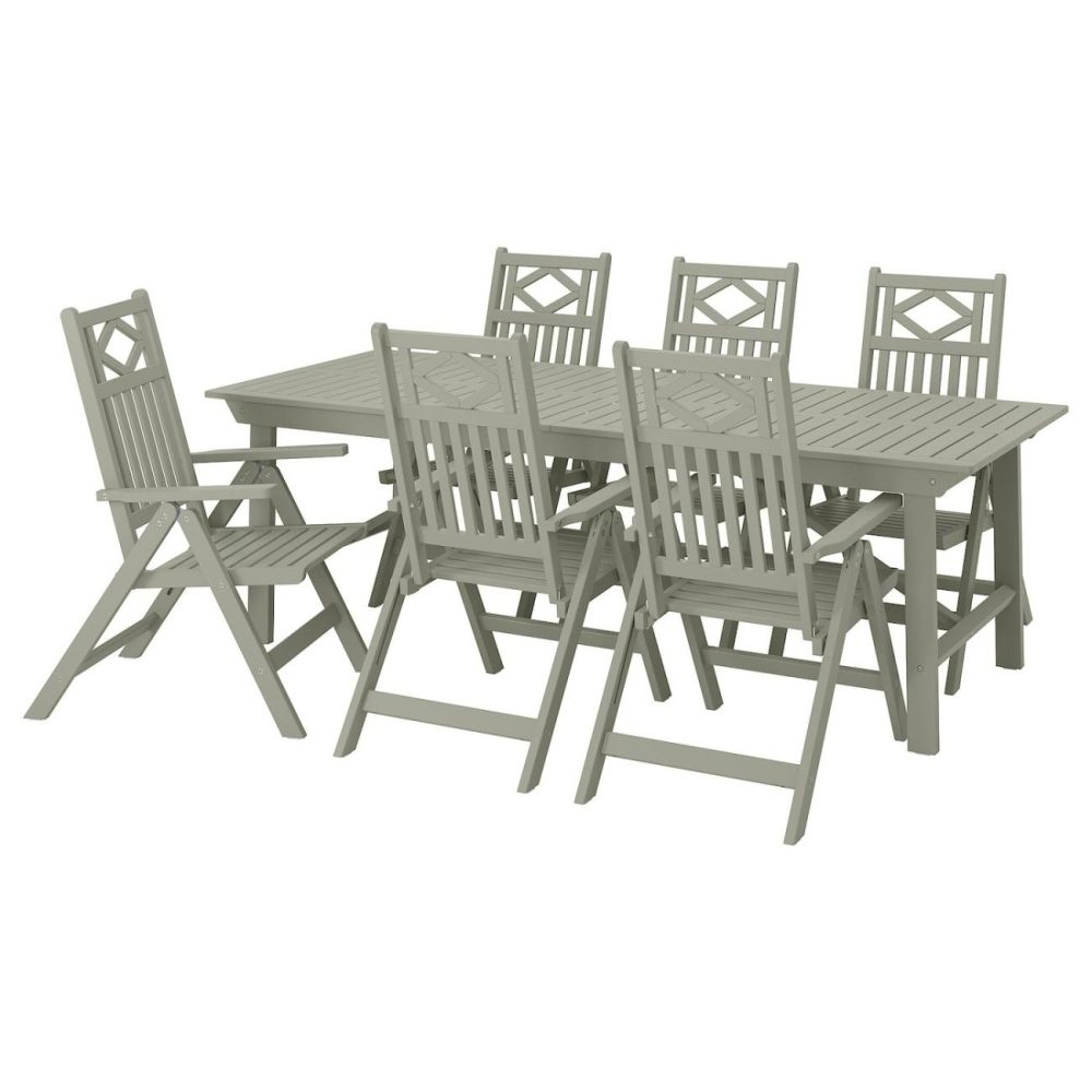 Table + 6 Reclining Chairs, Outdoor, Gray Staine Outdoor Bondholmen Gray Stained