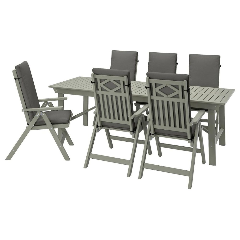 Table + 6 Reclining Chairs, Outdoor, Gray Stained/Frösön/Duvholmen Dark Gra Outdoor Bondholmen Gray Stained/Frösön/Duvholmen Dark Gray