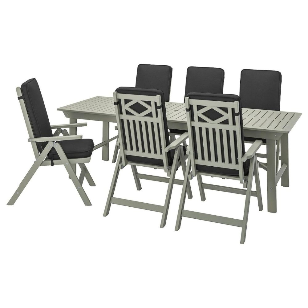 Table + 6 Reclining Chairs, Outdoor, Gray Stained/Järpön/Duvholmen Anthracit Outdoor Bondholmen Gray Stained/Järpön/Duvholmen Anthracite