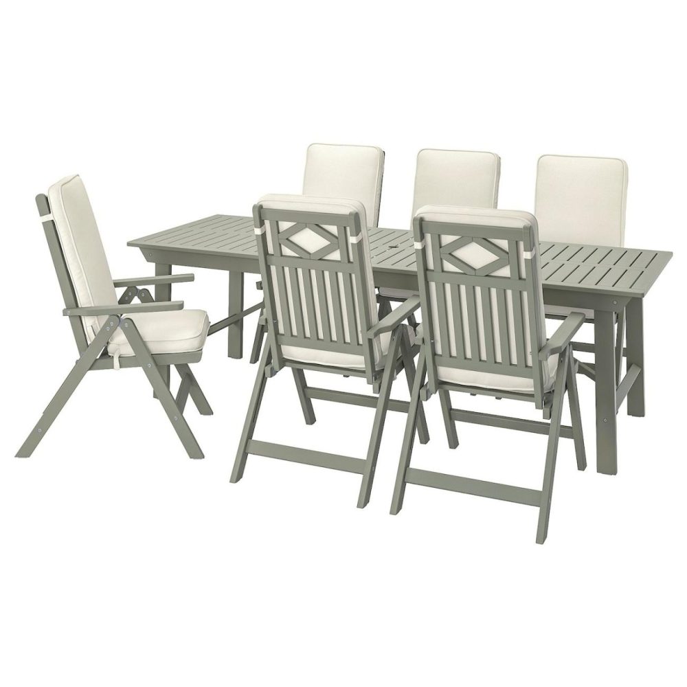 Table + 6 Reclining Chairs, Outdoor, Gray Stained/Järpön/Duvholmen Whit Outdoor Bondholmen Gray Stained/Järpön/Duvholmen White