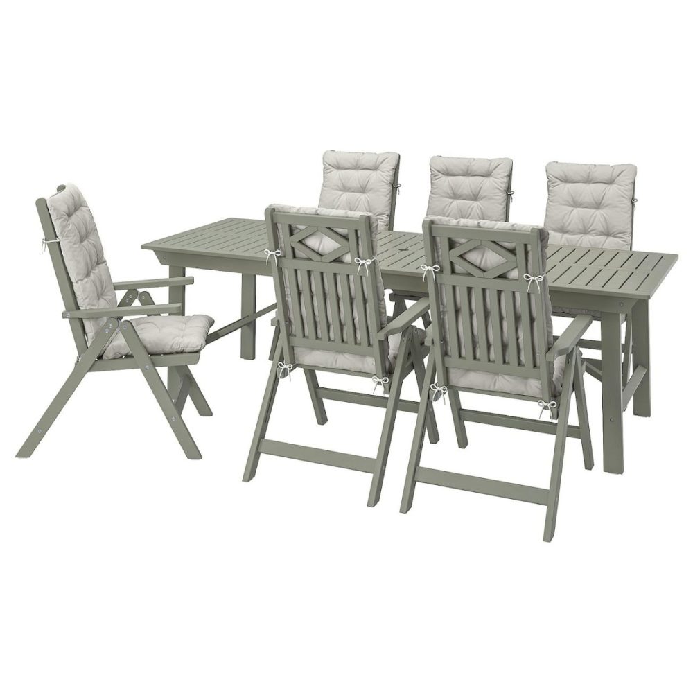 Table + 6 Reclining Chairs, Outdoor, Gray Stained/Kuddarna Gra Outdoor Bondholmen Gray Stained/Kuddarna Gray