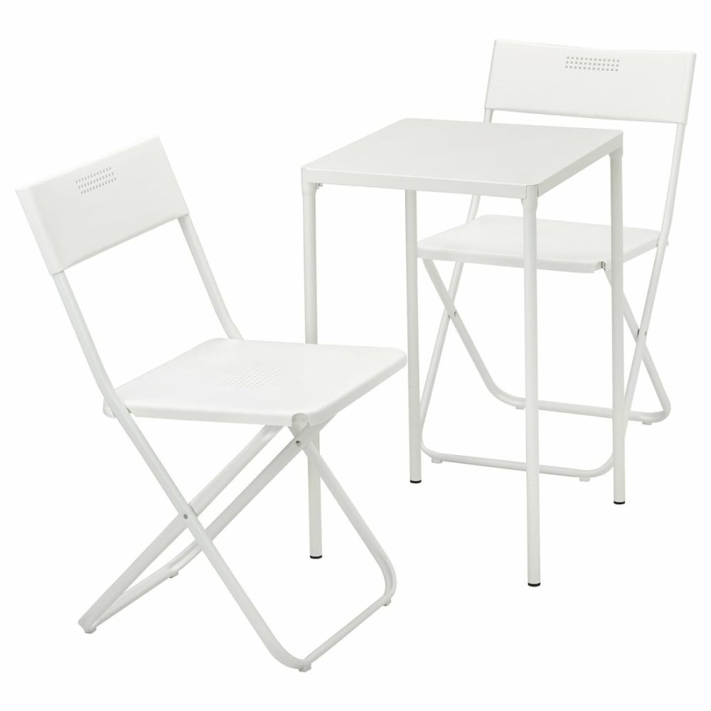 Table And 2 Folding Chairs, Outdoor, White/Whit Outdoor