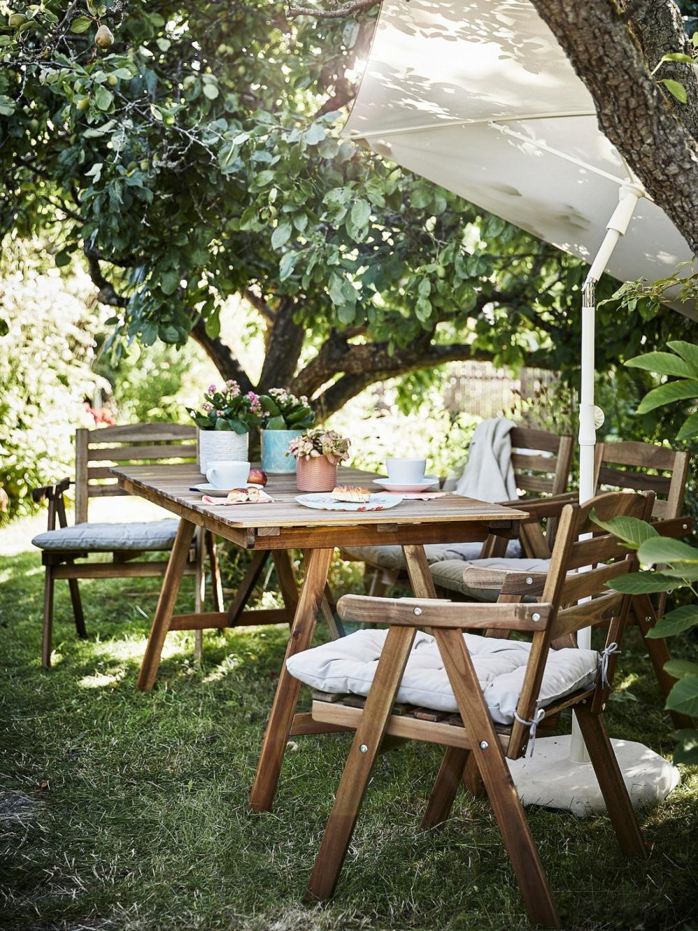 Table And 4 Armchairs, Outdoor, Light Brown Staine Outdoor Falholmen Light Brown Stained