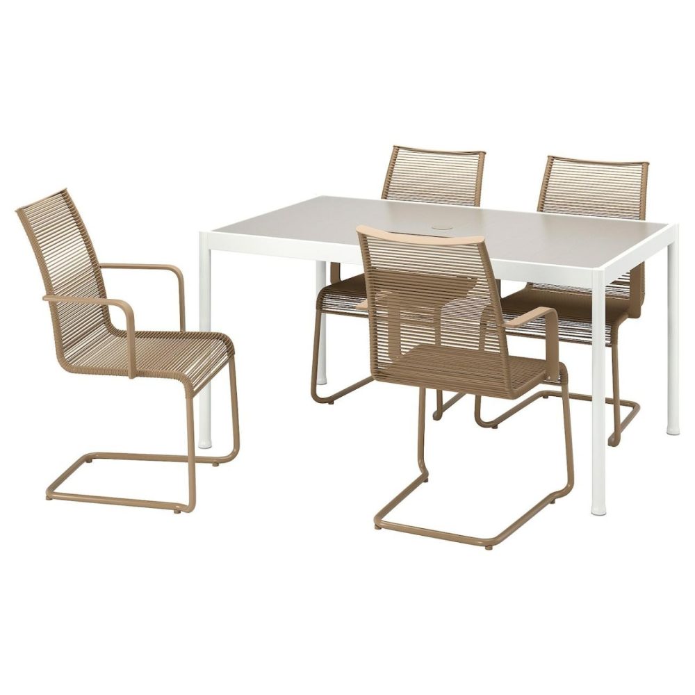 Table And 4 Armchairs, Outdoor White/Beige/Brown Outdoor Segerön/Väsman Outdoor White/Beige/Brown