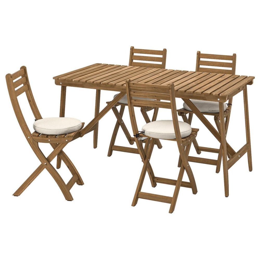 Table And 4 Folding Chairs, Outdoor, Dark Brown/Frösön/Duvholmen Beige Outdoor Dark Brown/Frösön/Duvholmen Beige