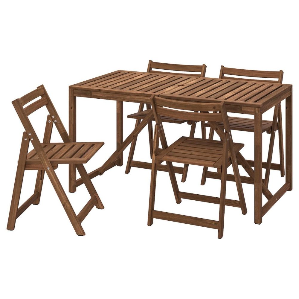 Table And 4 Folding Chairs, Outdoor, Light Brown Stained Outdoor Nämmarö Light Brown Stained