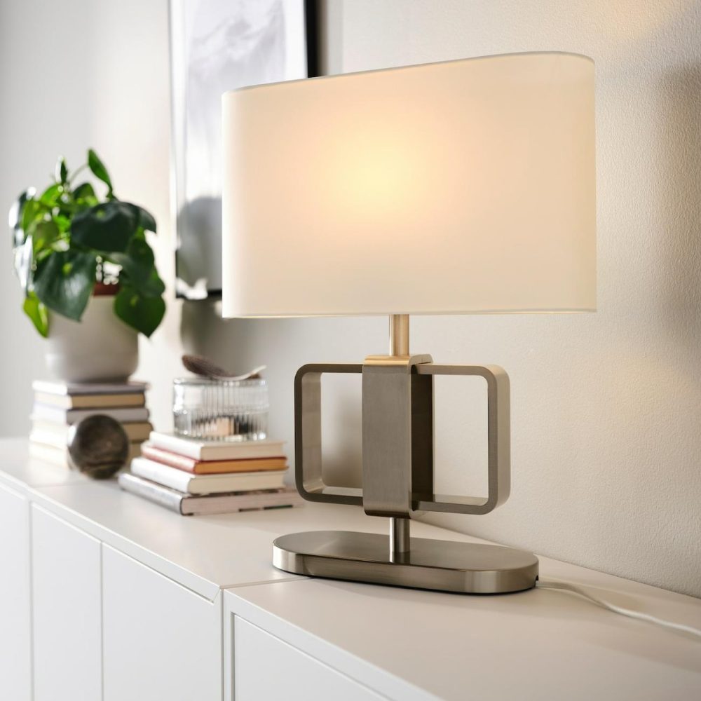 Table Lamp, Nickel Plated/White Lamps & Light Fixtures Nickel Plated/White