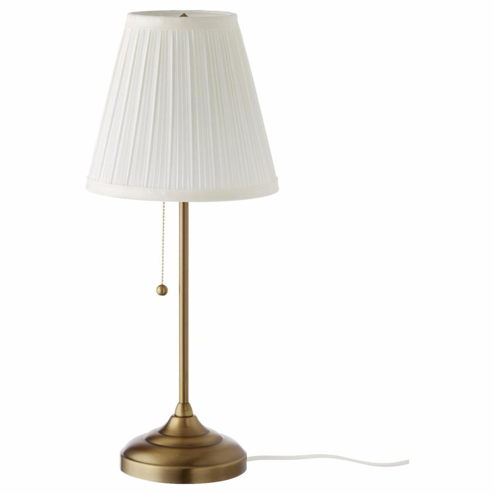 Table Lamp With Led Bulb, Brass/Whit Lamps & Light Fixtures Brass/White