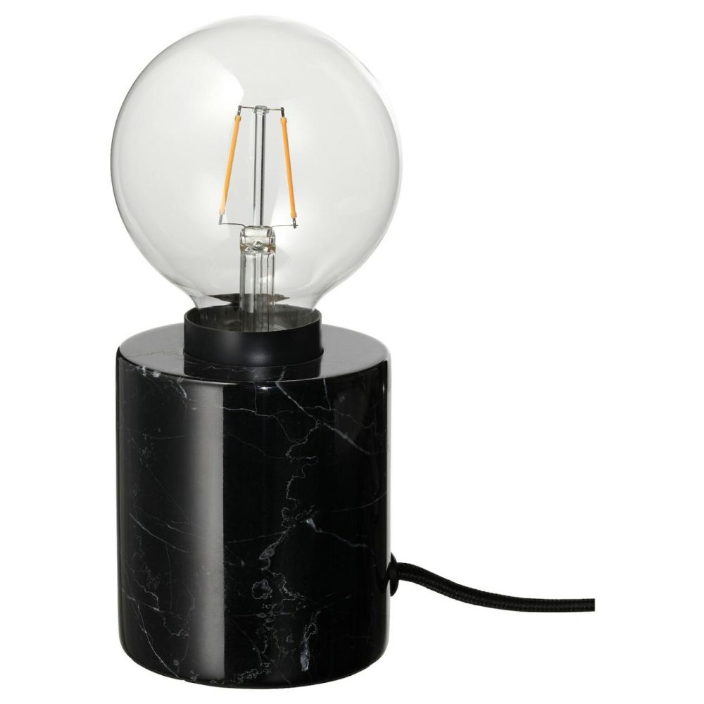 Table Lamp With Led Bulb, Marble Black/Globe Clea Lamps & Light Fixtures Marble Black/Globe Clear