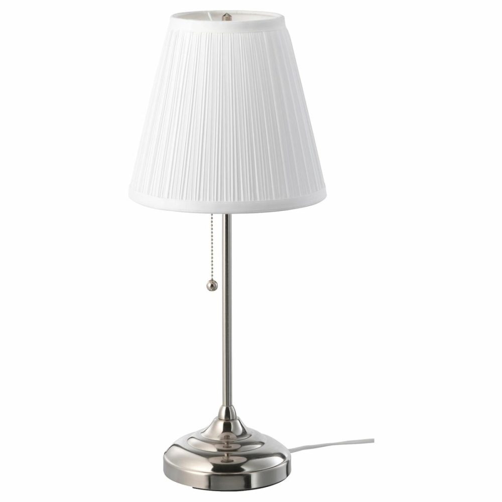 Table Lamp With Led Bulb, Nickel Plated/Whit Lamps & Light Fixtures Nickel Plated/White