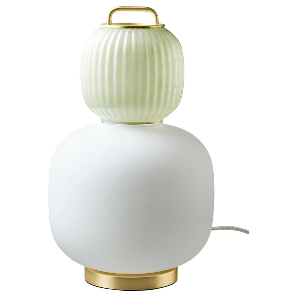 Table Lamp With Led Bulb, White/Light Green Glass/Gold Effect Metal Lamps & Light Fixtures