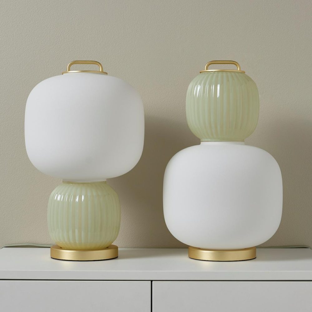 Table Lamp With Led Bulb, White/Light Green Glass/Gold Effect Metal Lamps & Light Fixtures