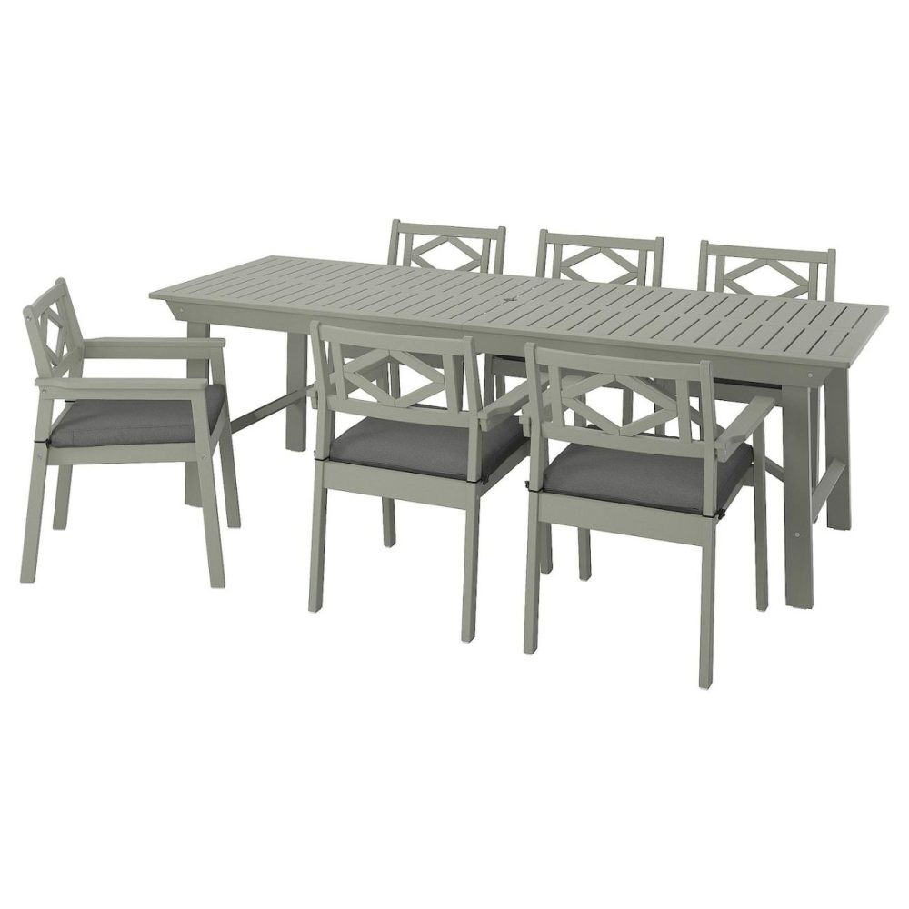 Table+6 Armchairs, Outdoor, Gray Stained/Frösön/Duvholmen Dark Gra Outdoor Bondholmen Gray Stained/Frösön/Duvholmen Dark Gray