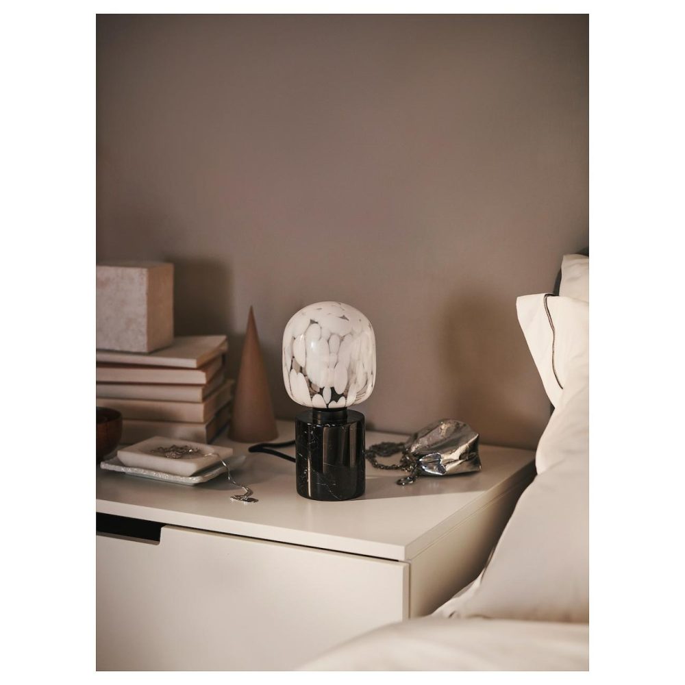 Table Lamp With Led Bulb, Marble Black/Tube-Shaped White/Clear Glas Lamps & Light Fixtures Marble Black/Tube-Shaped White/Clear Glass