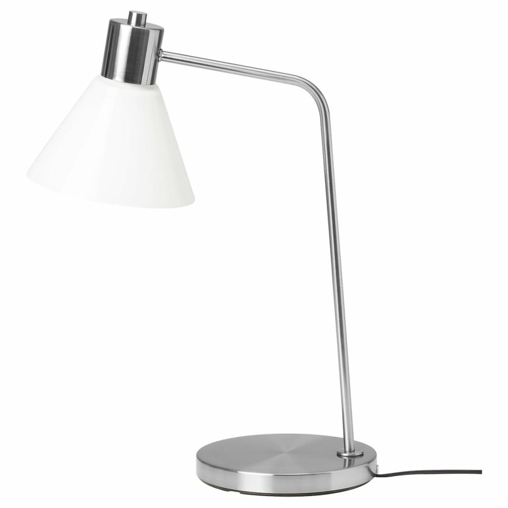 Table Lamp With Led Bulb, Nickel Plated/Glas Desk Lamps