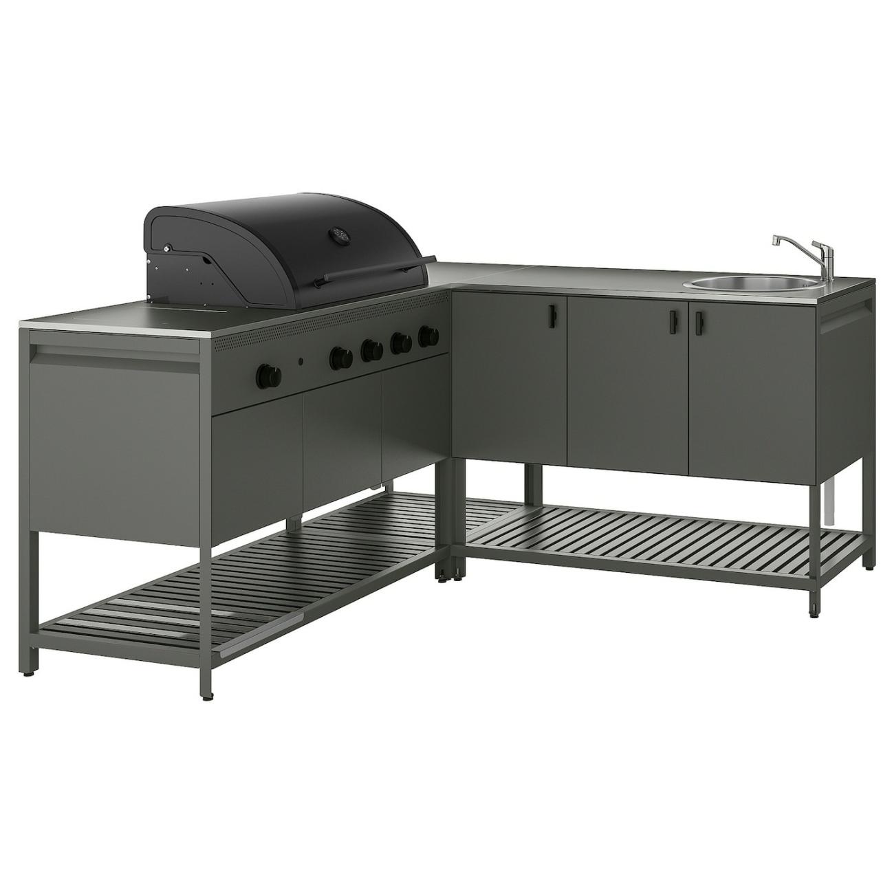 Outdoor Kitchen W Gas Bbq+Sink Unit, Dark Gray Outdoor