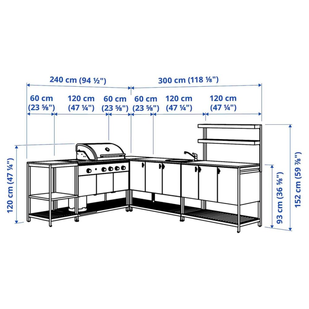 Outdoor Kitchen W Gas Bbq+Sink Unit, Dark Gray Outdoor