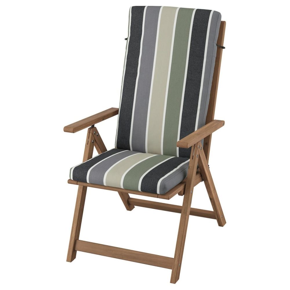 Reclining Chair, Outdoor, Light Brown Stained Frösön/Duvholmen/Multicolor Stripe Patter Outdoor